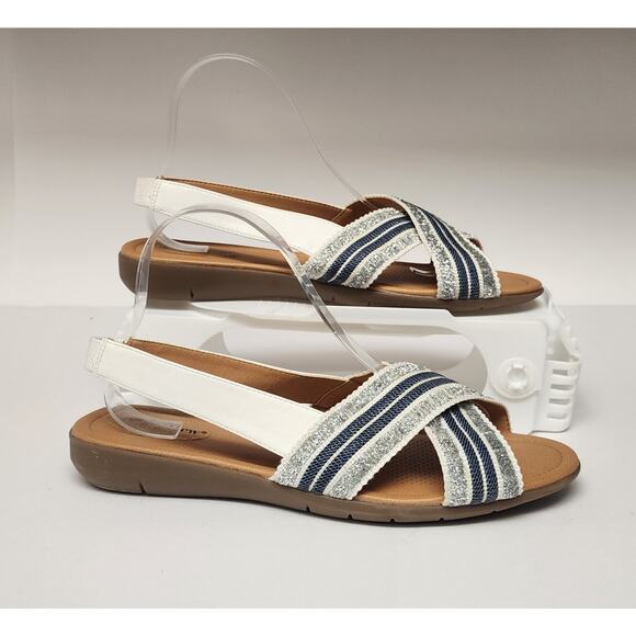 Comfortview Women's Slingback Blue/White Flat Sandals Size 10W - Picture 2 of 12